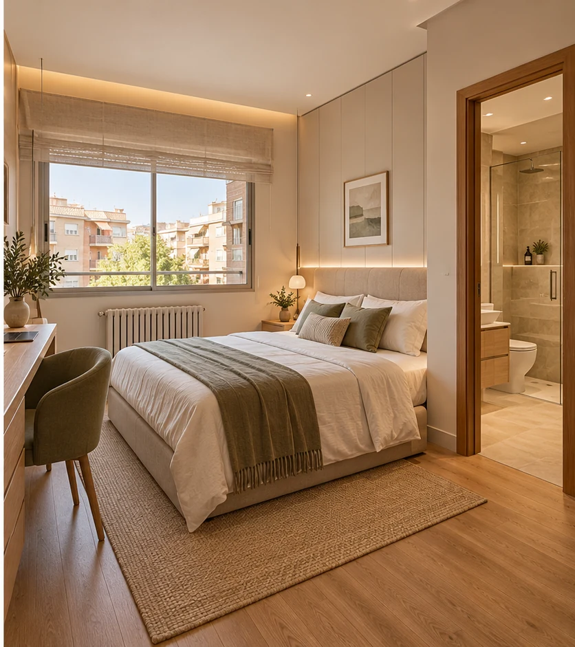 Propuesta generada con IA de una habitación premium con baño privado